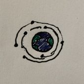 sketch of earth with orbiting satellites